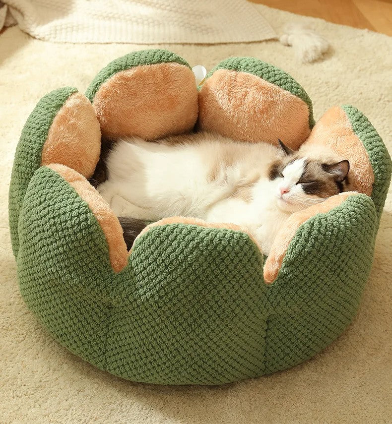 Cactus Petal Cat Bed – Soft & Cozy Winter Nest for Small Dogs & Cats