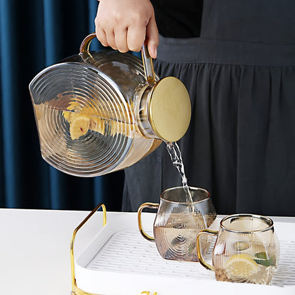 Glass Water Pitcher with Gold Lid - 77oz Elegant Carafe for Fridge, Tea, Juice, Iced Coffee & Party-Ready Drink Serving