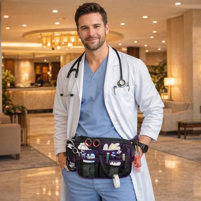 Dual-Layer Nurse Fanny Pack – Reflective Medical Organizer Waist Bag for Stethoscope, Scissors and Nursing Essentials