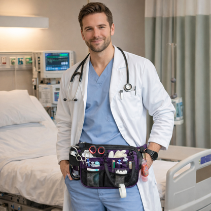 Dual-Layer Nurse Fanny Pack – Reflective Medical Organizer Waist Bag for Stethoscope, Scissors and Nursing Essentials