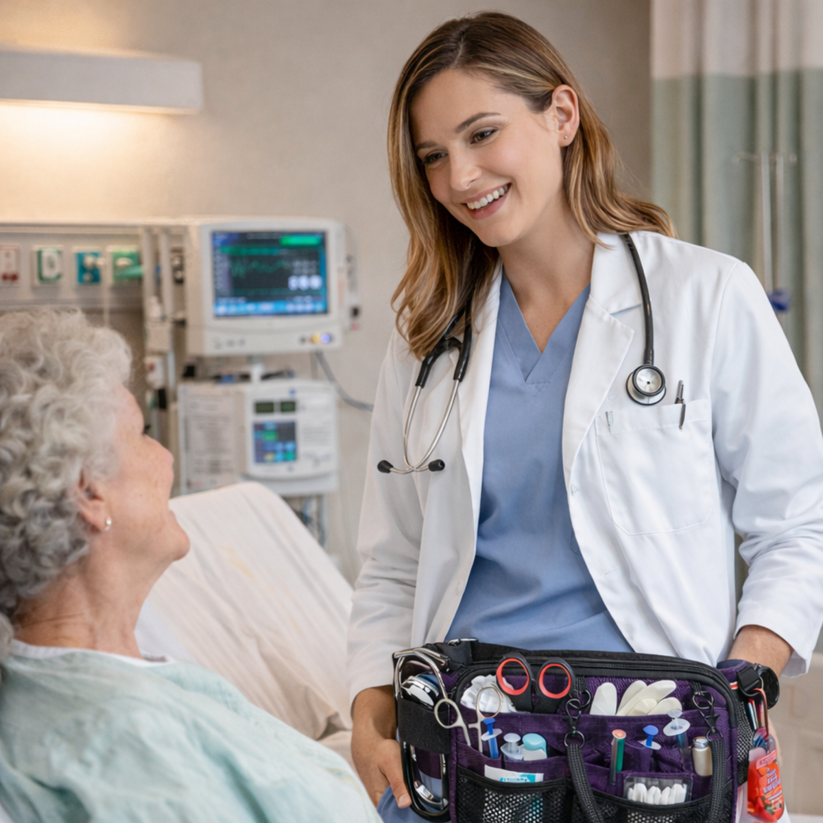 Dual-Layer Nurse Fanny Pack – Reflective Medical Organizer Waist Bag for Stethoscope, Scissors and Nursing Essentials