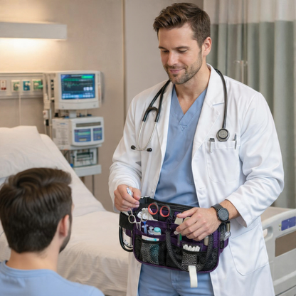 Dual-Layer Nurse Fanny Pack – Reflective Medical Organizer Waist Bag for Stethoscope, Scissors and Nursing Essentials