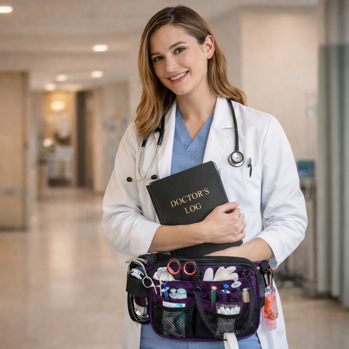Dual-Layer Nurse Fanny Pack – Reflective Medical Organizer Waist Bag for Stethoscope, Scissors and Nursing Essentials