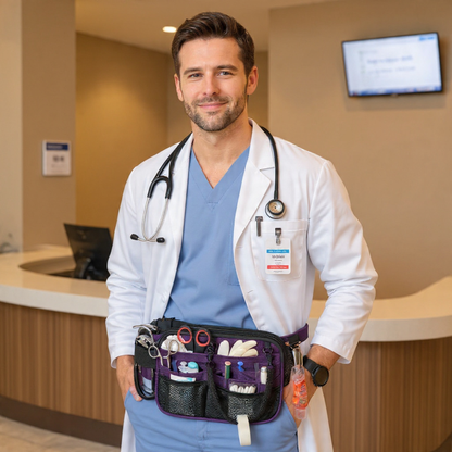 Dual-Layer Nurse Fanny Pack – Reflective Medical Organizer Waist Bag for Stethoscope, Scissors and Nursing Essentials