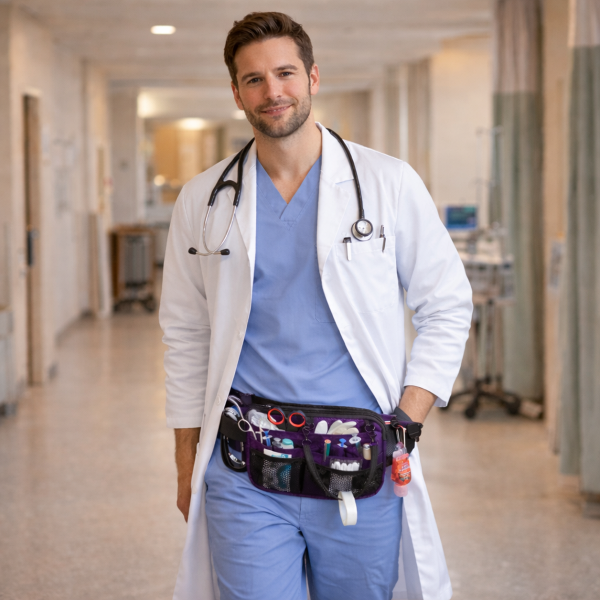 Dual-Layer Nurse Fanny Pack – Reflective Medical Organizer Waist Bag for Stethoscope, Scissors and Nursing Essentials
