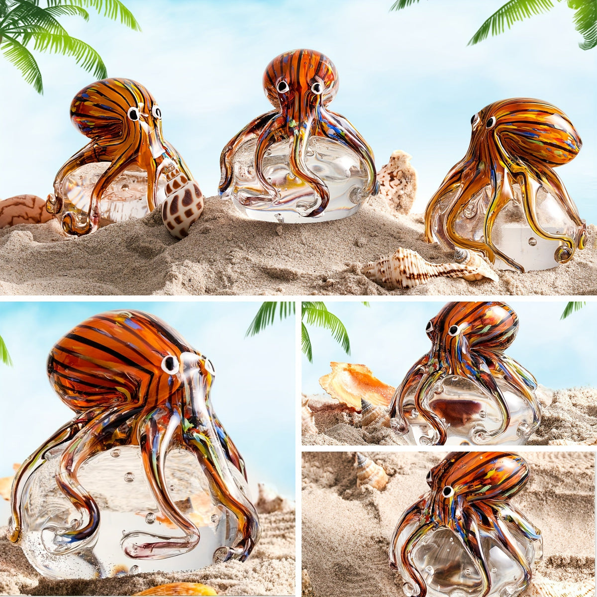 Hand-Blown Glass Octopus Figurine – Unique Sea Animal Aquarium Ornament, Desk Paperweight, or Birthday Gift for Ocean Lovers & Decor Enthusiasts