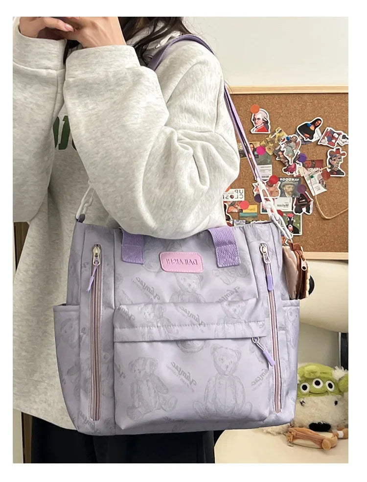 Bear Print Multi-Compartment Backpack Purse – Stylish & Spacious Nurse, Teacher & Laptop Bag