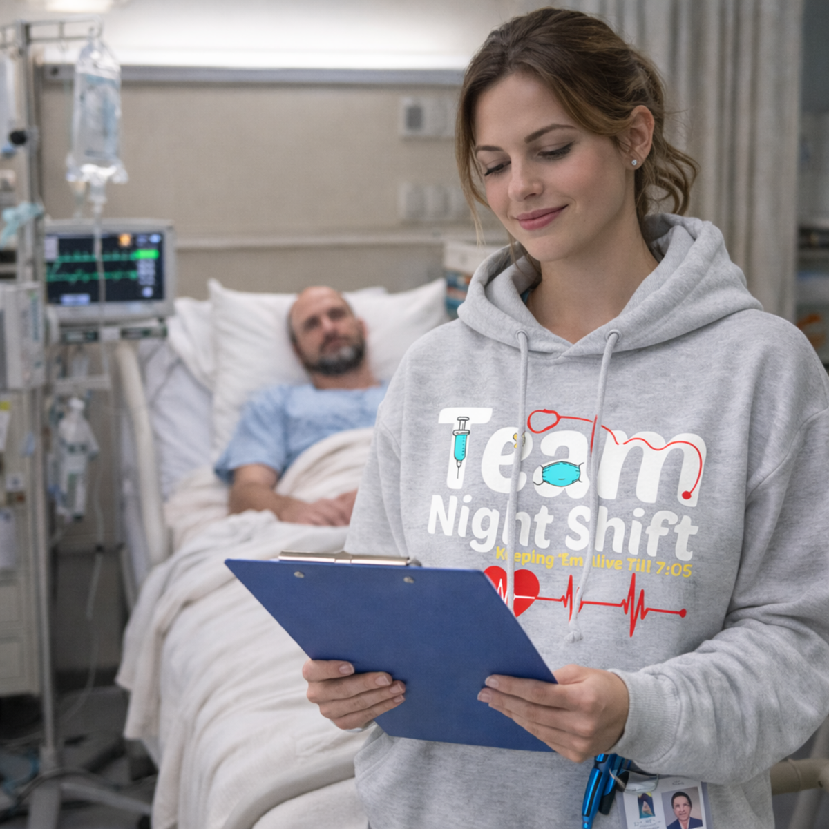Women’s Night Shift Nurse Hoodie – Casual Long Sleeve Medical Graphic Sweatshirt for RN, LPN and CNA Staff