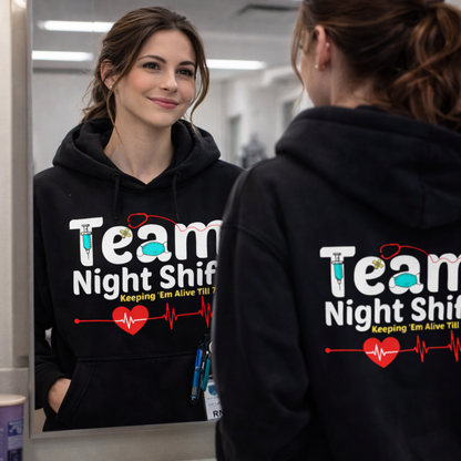 Women’s Night Shift Nurse Hoodie – Casual Long Sleeve Medical Graphic Sweatshirt for RN, LPN and CNA Staff