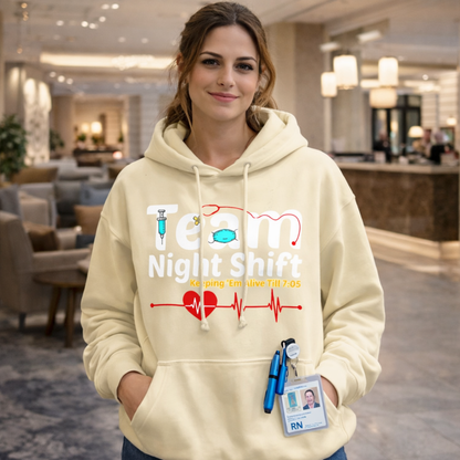 Women’s Night Shift Nurse Hoodie – Casual Long Sleeve Medical Graphic Sweatshirt for RN, LPN and CNA Staff