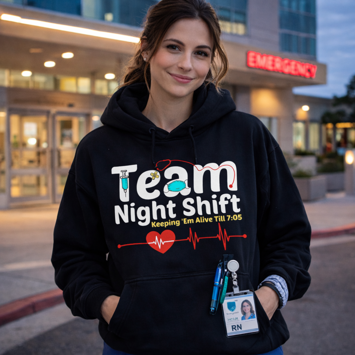 Women’s Night Shift Nurse Hoodie – Casual Long Sleeve Medical Graphic Sweatshirt for RN, LPN and CNA Staff