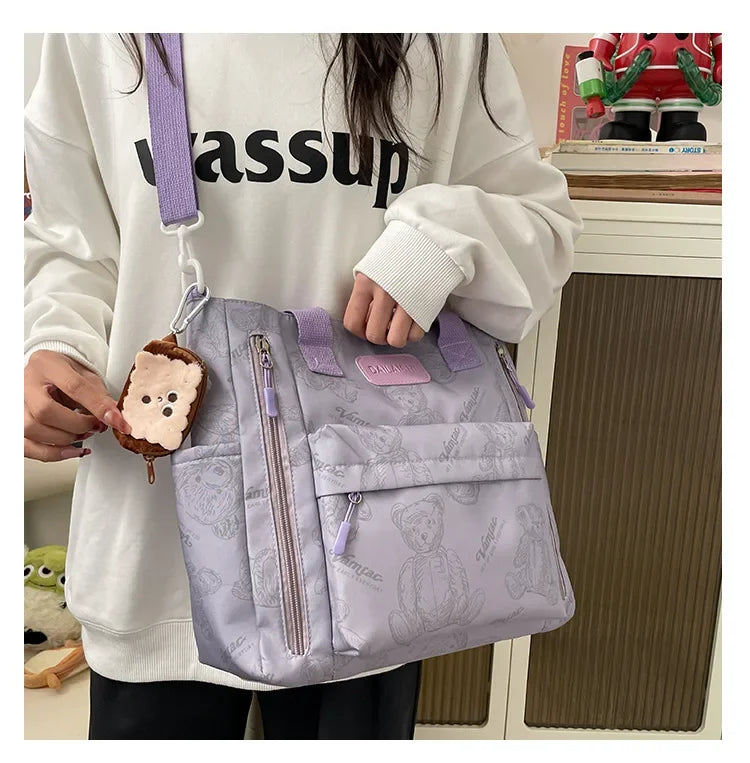 Bear Print Multi-Compartment Backpack Purse – Stylish & Spacious Nurse, Teacher & Laptop Bag