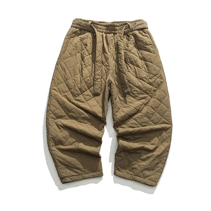 Men Quilted Harem Sweatpants - Thick Warm Chinese Style Joggers for Winter Casual Streetwear and Cozy Everyday Comfort
