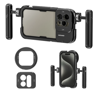 Phone Cage Video Rig with Dual Handles – Pro Stabilizer for iPhone 15 Pro/Max Filmmaking & Vlogging