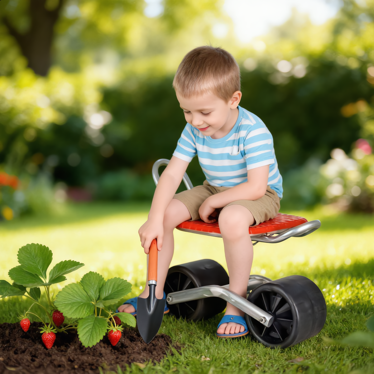 Rolling Garden Work Stool – Rotating Adjustable Mobile Gardening Bench for Planting, Trimming and Greenhouse Work