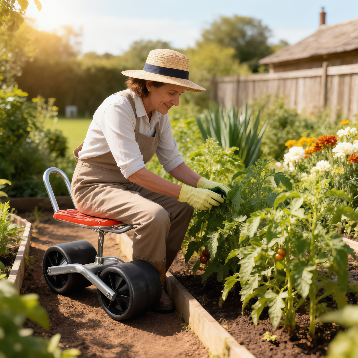 Rolling Garden Work Stool – Rotating Adjustable Mobile Gardening Bench for Planting, Trimming and Greenhouse Work