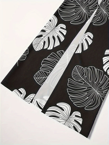 Floral Print High Waist Pants Set – Hollow Round Neck Crop Vest with Slit Pants Elegant Summer Two-Piece Outfit