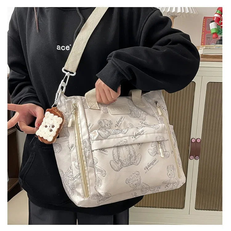 Bear Print Multi-Compartment Backpack Purse – Stylish & Spacious Nurse, Teacher & Laptop Bag