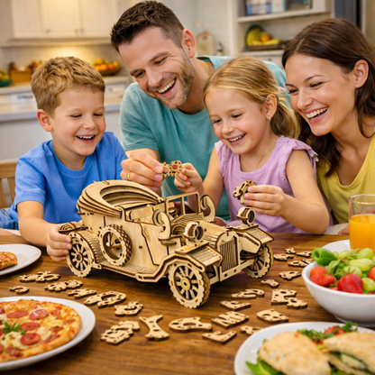 Retro Convertible Car 3D Wooden Puzzle – Handmade DIY Assembly Model Kit Educational Gift for Children