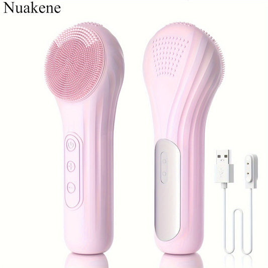 Rechargeable 2-in-1 Silicone Face Scrubber – Electric Cleansing & Heating Massage Brush with 5 Modes for Gentle, Effective Skincare