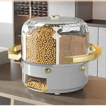 Rotating Grain Dispenser - 360° Multi-Compartment Storage