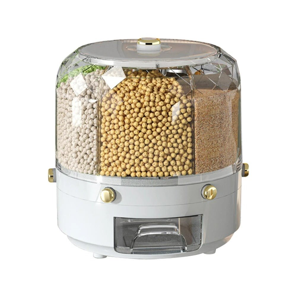 Rotating Grain Dispenser - 360° Multi-Compartment Storage