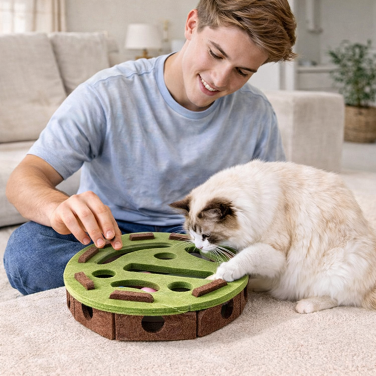 Interactive Cat Puzzle Maze Felt Box Toy – Bell Ball Hunting Game for Kittens Mental Stimulation Indoor Play Cat Supplies Set.