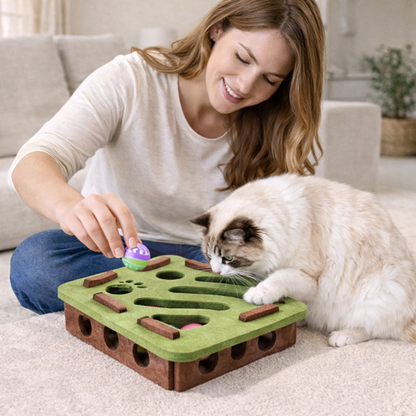 Interactive Cat Puzzle Maze Felt Box Toy – Bell Ball Hunting Game for Kittens Mental Stimulation Indoor Play Cat Supplies Set.