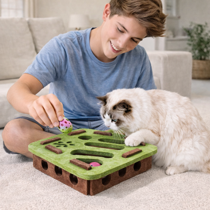 Interactive Cat Puzzle Maze Felt Box Toy – Bell Ball Hunting Game for Kittens Mental Stimulation Indoor Play Cat Supplies Set.