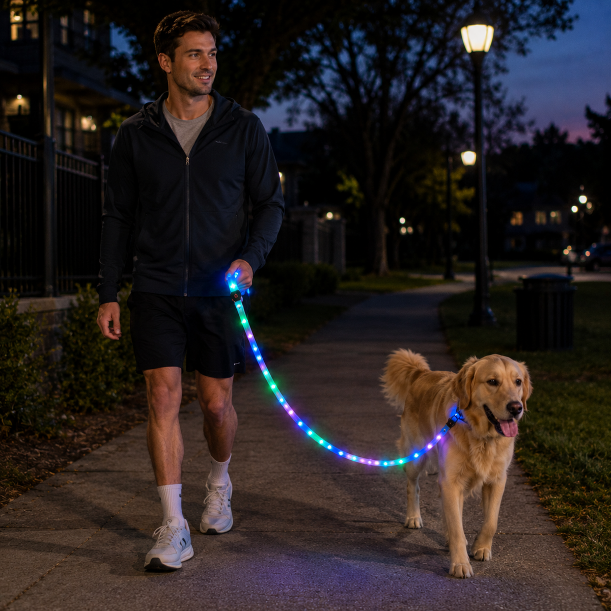 USB Rechargeable Light Up LED Dog Leash - Pet Leash with Durable Webbing, Night Safety Walking Accessory for Dogs Visibility