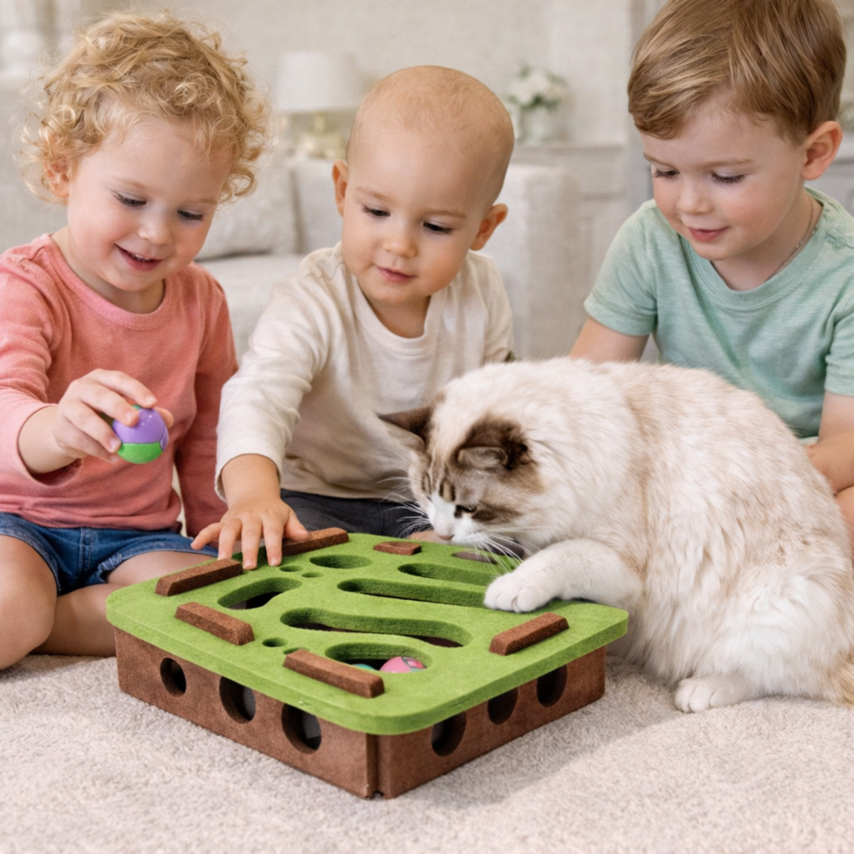 Interactive Cat Puzzle Maze Felt Box Toy – Bell Ball Hunting Game for Kittens Mental Stimulation Indoor Play Cat Supplies Set.