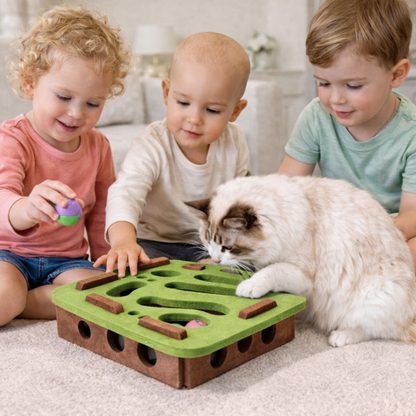 Interactive Cat Puzzle Maze Felt Box Toy – Bell Ball Hunting Game for Kittens Mental Stimulation Indoor Play Cat Supplies Set.