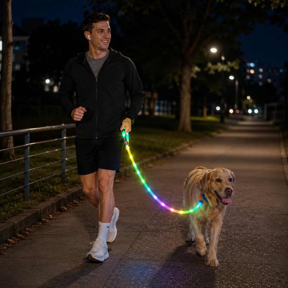 USB Rechargeable Light Up LED Dog Leash - Pet Leash with Durable Webbing, Night Safety Walking Accessory for Dogs Visibility