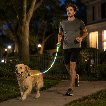 USB Rechargeable Light Up LED Dog Leash - Pet Leash with Durable Webbing, Night Safety Walking Accessory for Dogs Visibility