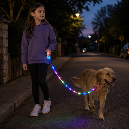 USB Rechargeable Light Up LED Dog Leash - Pet Leash with Durable Webbing, Night Safety Walking Accessory for Dogs Visibility
