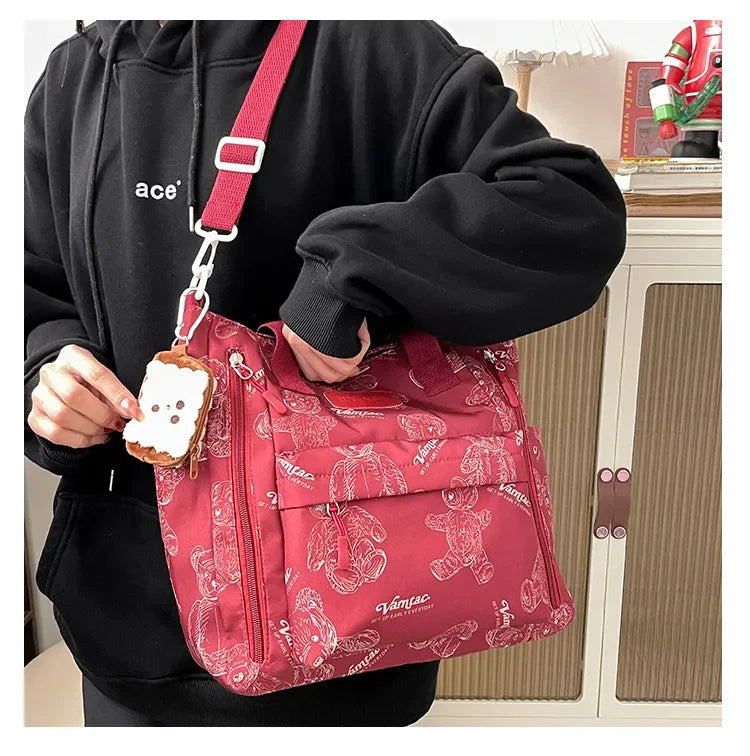 Bear Print Multi-Compartment Backpack Purse – Stylish & Spacious Nurse, Teacher & Laptop Bag