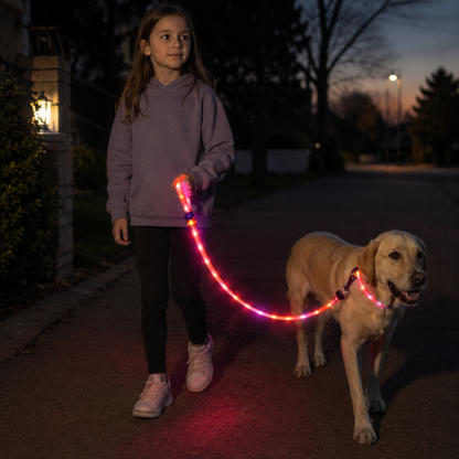 USB Rechargeable Light Up LED Dog Leash - Pet Leash with Durable Webbing, Night Safety Walking Accessory for Dogs Visibility
