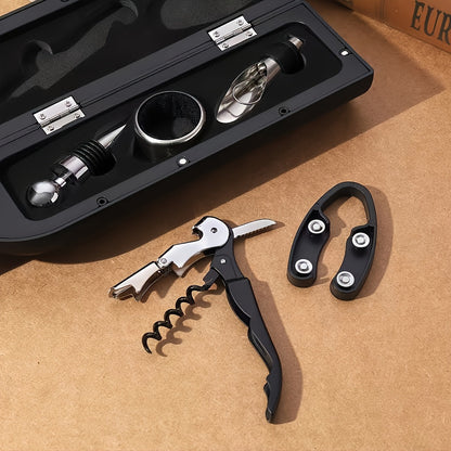 Five Pieces Professional Wine Opener Tool Set – Complete Wine Accessories Kit with Bottle Opener, Foil Cutter, Drip Ring and Cork Gift Set