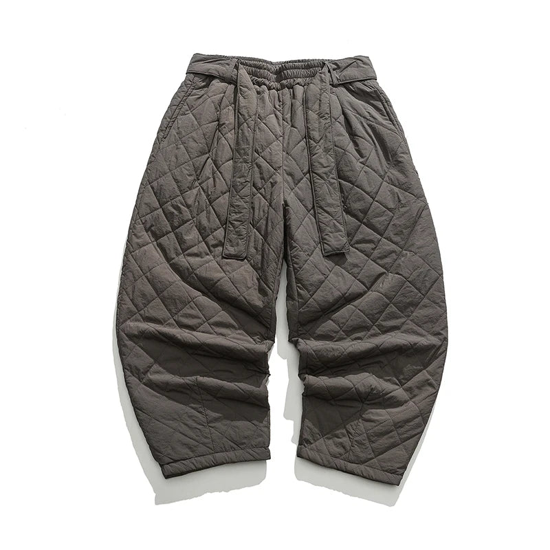 Men Quilted Harem Sweatpants - Thick Warm Chinese Style Joggers for Winter Casual Streetwear and Cozy Everyday Comfort