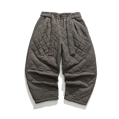 Men Quilted Harem Sweatpants - Thick Warm Chinese Style Joggers for Winter Casual Streetwear and Cozy Everyday Comfort