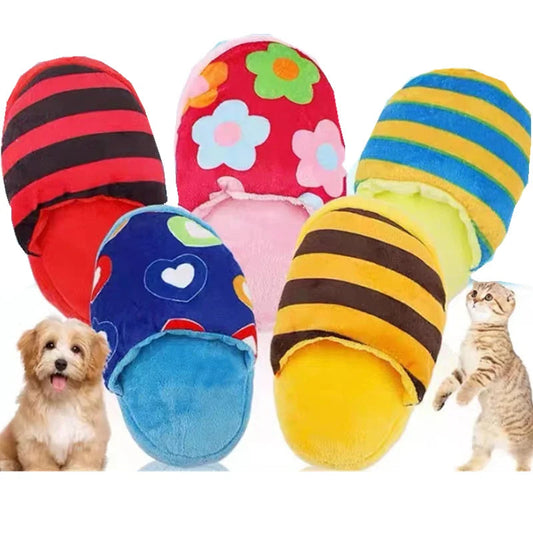 Plush Squeaky Dog Slipper Toy - Bite Resistant Cartoon Pet Chew Toy for Interactive Play, Training and Puppy Entertainment