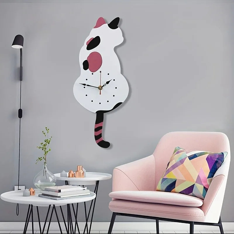 Whimsical Black Cat Pendulum Wall Clock – Moving Tail Home Décor for Bedroom, Café, Office & Cat Lovers
