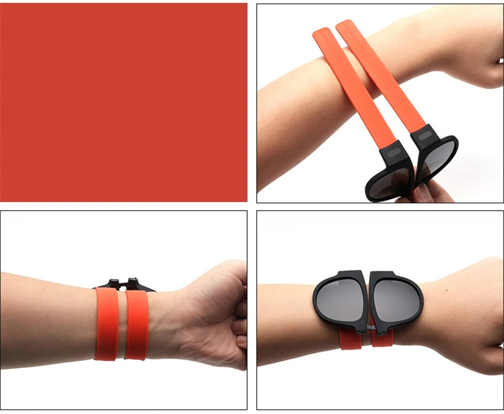 Folding Slap Sunglasses – Trendy Polarized Shades for Men with Mirror Finish and Wristband-Style Folding Innovation