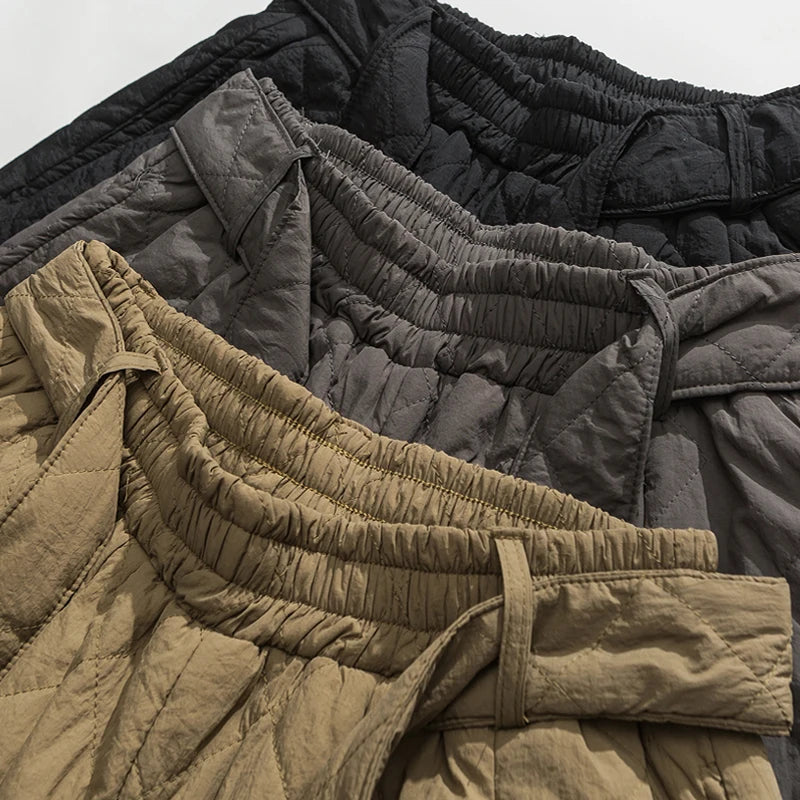 Men Quilted Harem Sweatpants - Thick Warm Chinese Style Joggers for Winter Casual Streetwear and Cozy Everyday Comfort