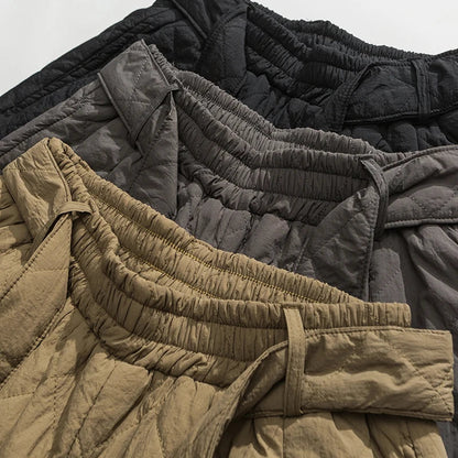Men Quilted Harem Sweatpants - Thick Warm Chinese Style Joggers for Winter Casual Streetwear and Cozy Everyday Comfort