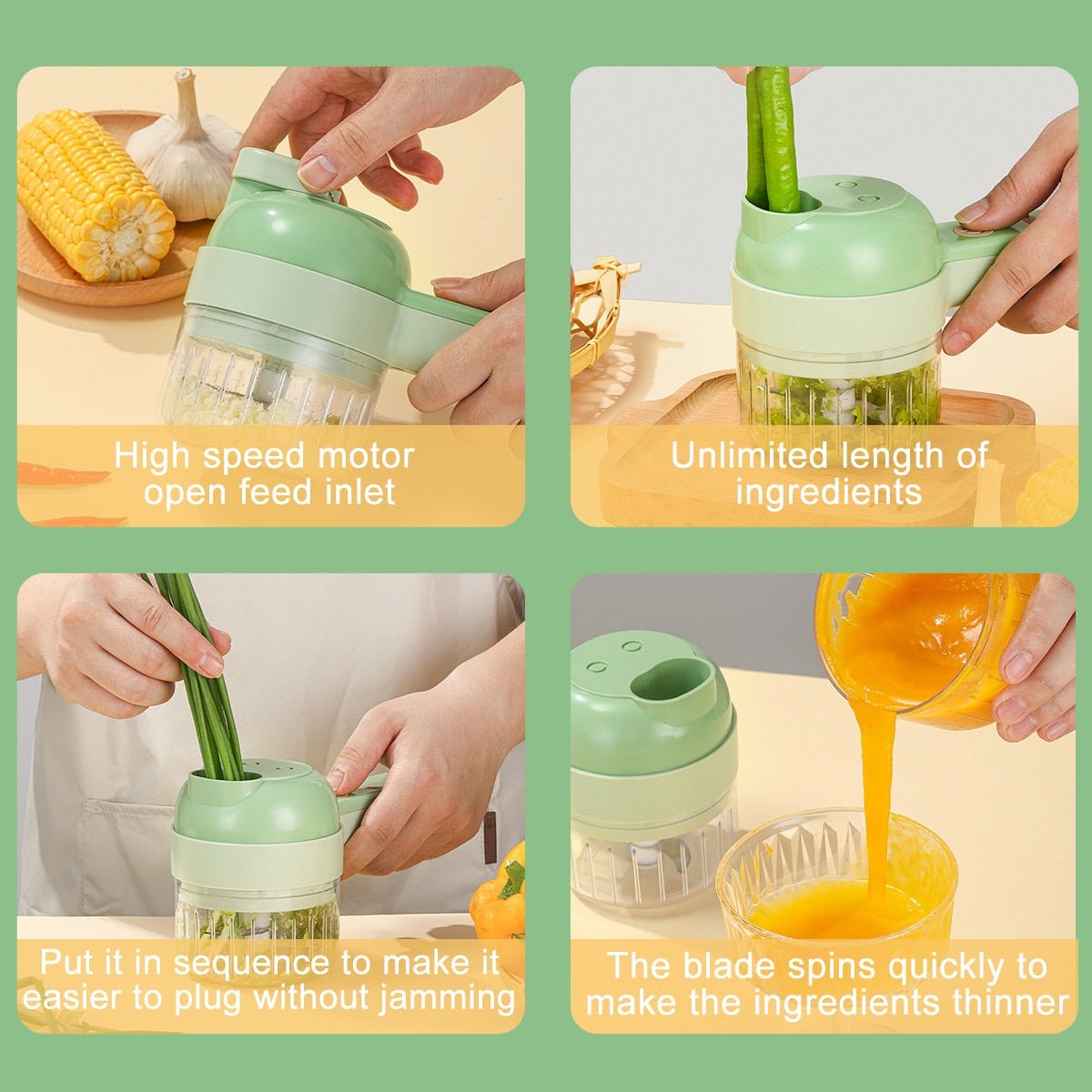 Hand-held Electric Kitchen Vegetable Cutter - 4 in 1  Cutter for Fruits and Vegetables