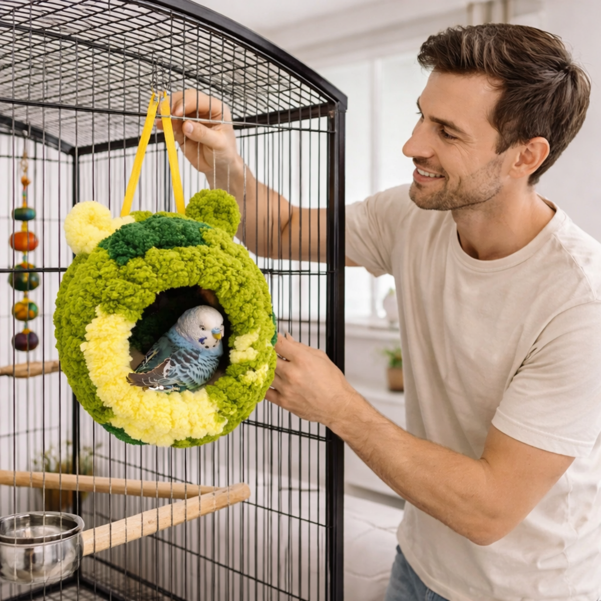 Plush Hanging Bird Nest Hammock – Warm Winter Hideaway House for Parrot Hummingbird Cage Comfort Decoration Accessories.
