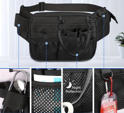 Dual-Layer Nurse Fanny Pack – Reflective Medical Organizer Waist Bag for Stethoscope, Scissors and Nursing Essentials