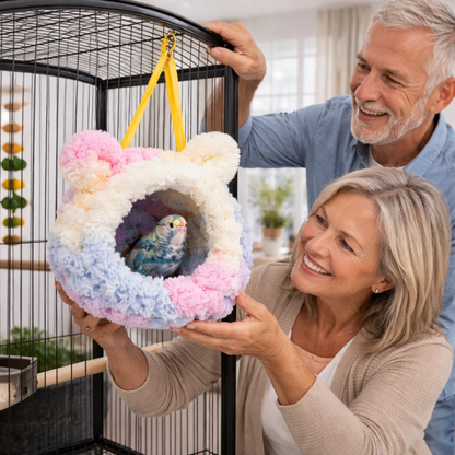 Plush Hanging Bird Nest Hammock – Warm Winter Hideaway House for Parrot Hummingbird Cage Comfort Decoration Accessories.