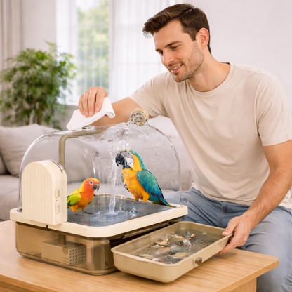 Large Automatic Bird Bath with Pump Filter – Hanging Parrot Robin Pigeon Canary Cage Water Fountain Bathing Accessory.